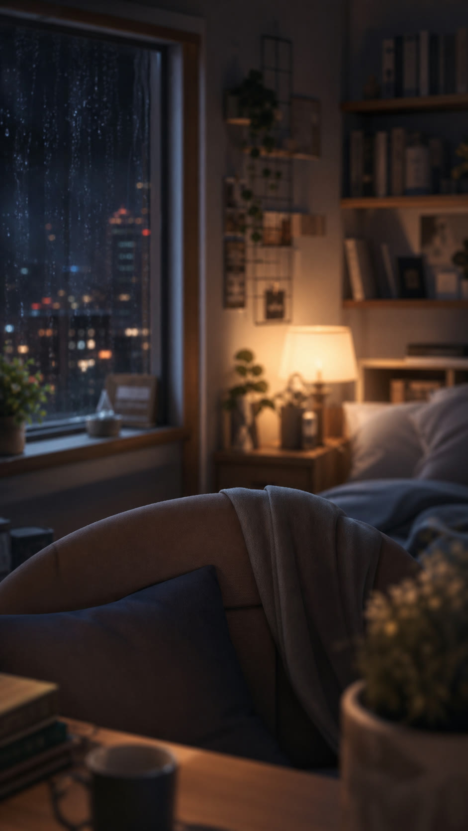 墨夜窗边氛围场景